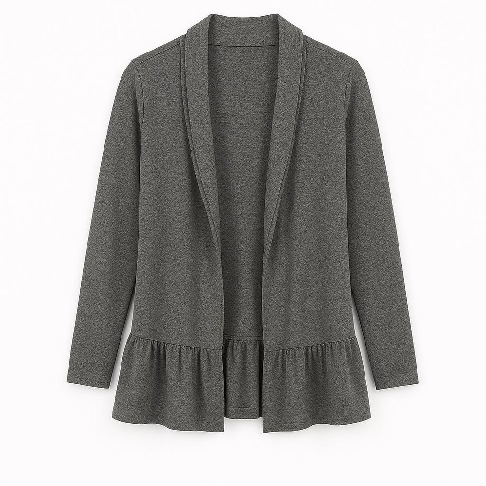 Massini Heather Gray Ruffle Hem Open Front Cardigan Gray M